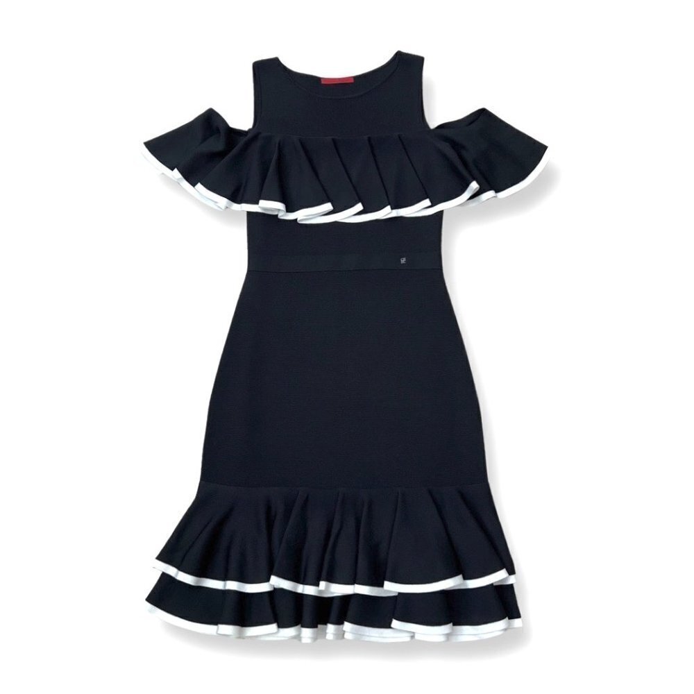 Carolina Herrera black cold shoulder ruffle dress size S